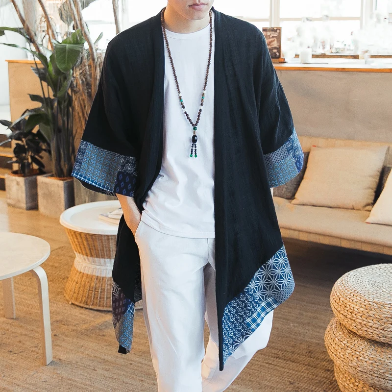 Men Open Stitch Traditional Mens Kimono Cardigan Plus Size Long Kimono