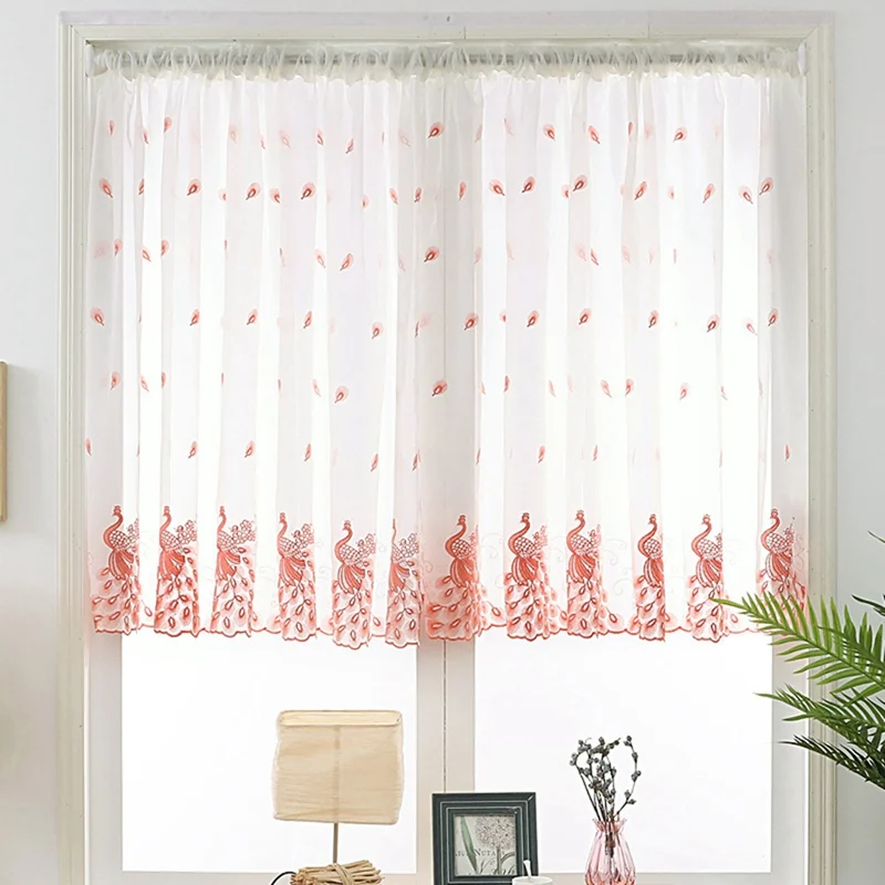 

Romantic Embroidered Short Clear Curtain Home Garden Screens Half Coffee Kitchen Dust-proof Curtains Balcony Pritition Curtain Z