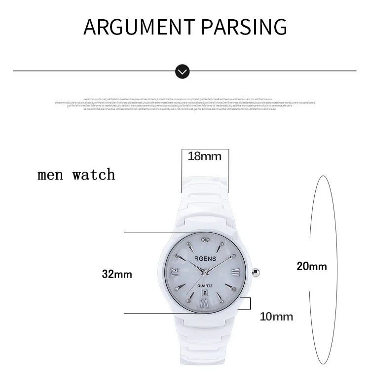 Бренд RGENS, официальные женские часы, женские кварцевые наручные часы,, керамические, белые, 30 м, водонепроницаемые, с бриллиантовым календарем, женские часы