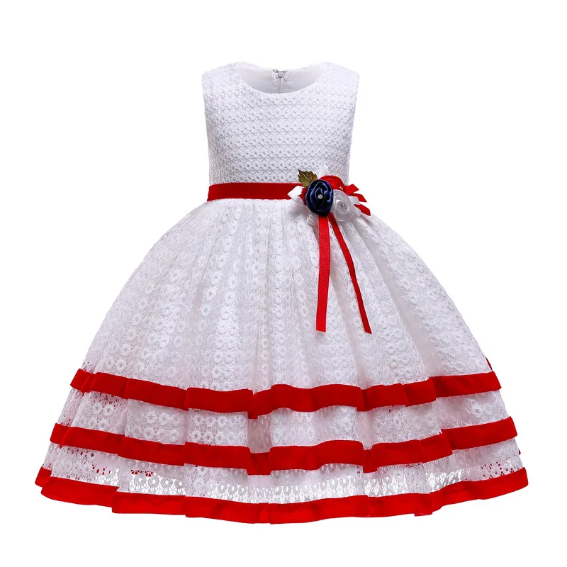

Kids Girls party dress elegant evening dresses tutu princess red flower Christmas Toddler Girls 2-10 Yrs Little Girls Prom Dress