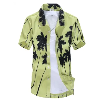 

2020 Summer Men's Beach Shirt Surf T-Shirts Trees Hawaiian Shirts Male Big Sizes Short Sleeve Chemise Male Swim Clothing