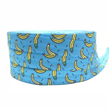 

10 yards 5/8" Fruits Print Fold Over Elastic Banana Print FOE Ribbon Webbing for Girl Hair Tie DIY Head wear Hair Accessories