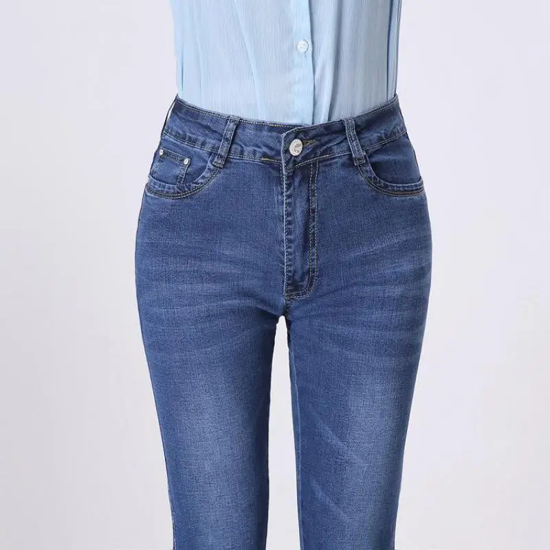 Jeans Women High Waist Long Jeans Trousers Large Size Mom Jeans Femme Denim Blue Straight Pants 2019 Stretch Push Up Sexy Jeans
