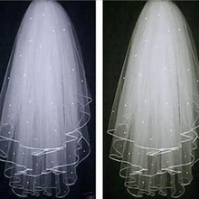 Свадебные вуали, длина до локтя, бисер, лента, блестки, кристалл, атласная кромка, три слоя, с гребнем, белая свадебная заколка цвета слоновой кости, вуаль