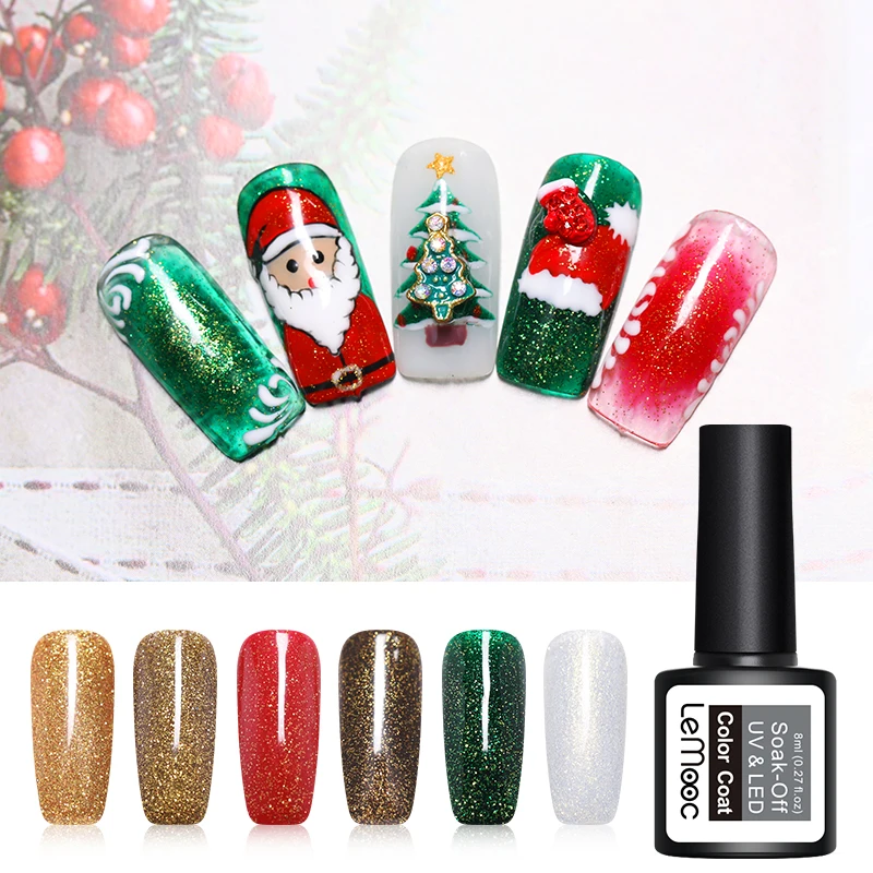 

LEMOOC 8ml Glitter Glaze Gel Nail Polish Green Red Shimmer Xmas Gel Varnish Soak Off UV Led Nail Art DIY Christmas Gel Polish