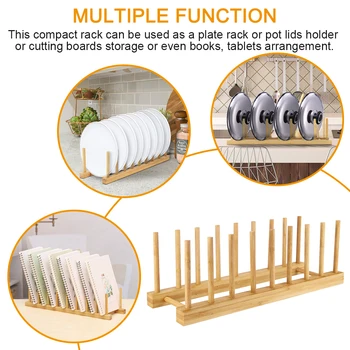 

Plate Racks Solid Wood Bamboo Plate Rack Multipurpose Shelve Drainboard Kitchen Pot Lid Holder Dish Drain Dish BOOK Rack