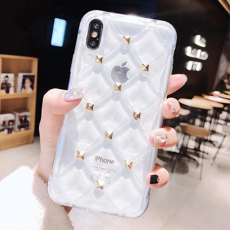 

Transparent Soft TPU Shockproof Phone Cases For iPhone X XS XR XS Max Colorful Clear 3D Rivets Covers For iPhone X 6 6S 7 8 Plus