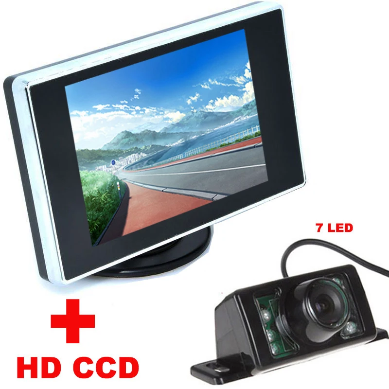 

7LED HD CCD Car Rear View Camera + 3.5 inch Color LCD Car Video Monitor backup Camera 2 in 1 Auto Parking Assistance system
