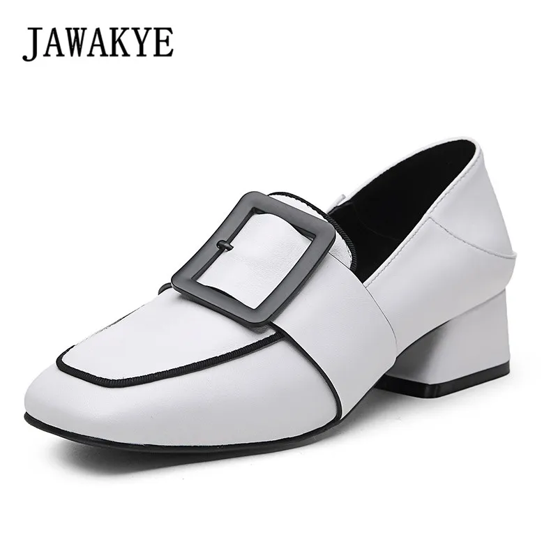 New fashion women shoes thick high heels Comfortable Single shoes woman Square Toe Metal Buckle spring Slip on loafer Pumps New fashion women shoes thick high heels Comfortable Single shoes woman Square Toe Metal Buckle spring Slip on loafer Pumps