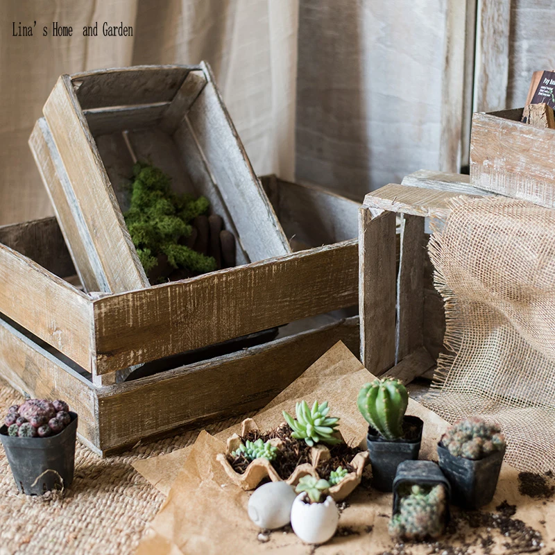 rectangle stack 3 pieces handmade countryside solid wooden vintage distressed crate (3)
