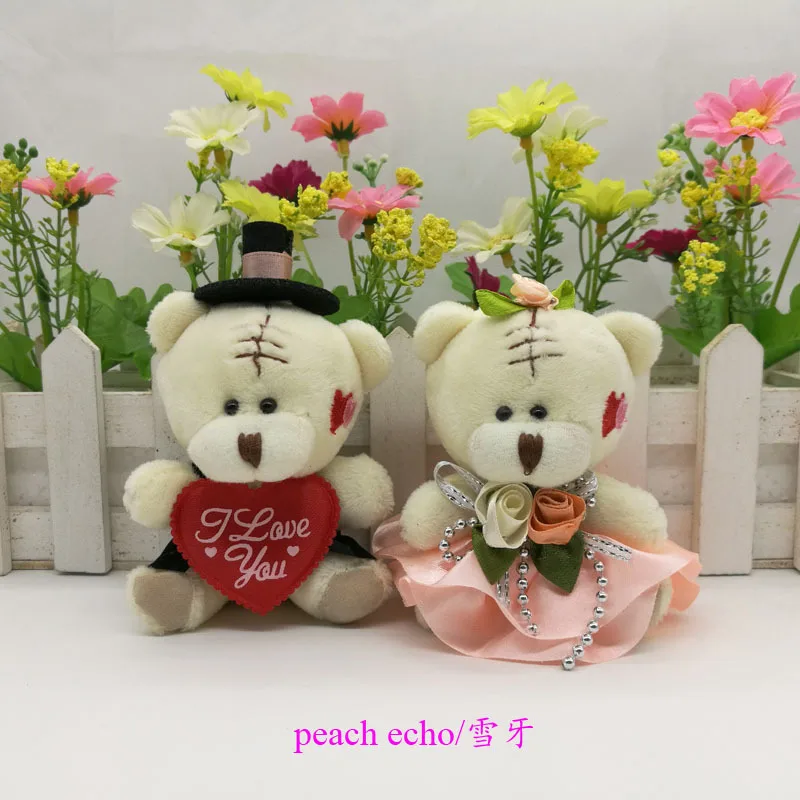 

2pcs/pair 8.5cm Kawaii Stuffed Dolls Couple Bear Wedding Teddy Bear Plush Toys Wedding Gift New Year Christmas Gift Bride Groom