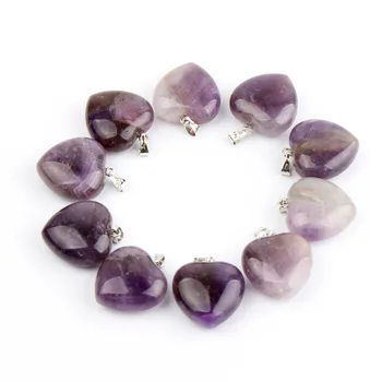 

10pc Natural Stone Amethyst Heart Pendants Healing Crystal Reiki Aventurine Beads Women Popular Pendants Jewelry Gift Free Pouch