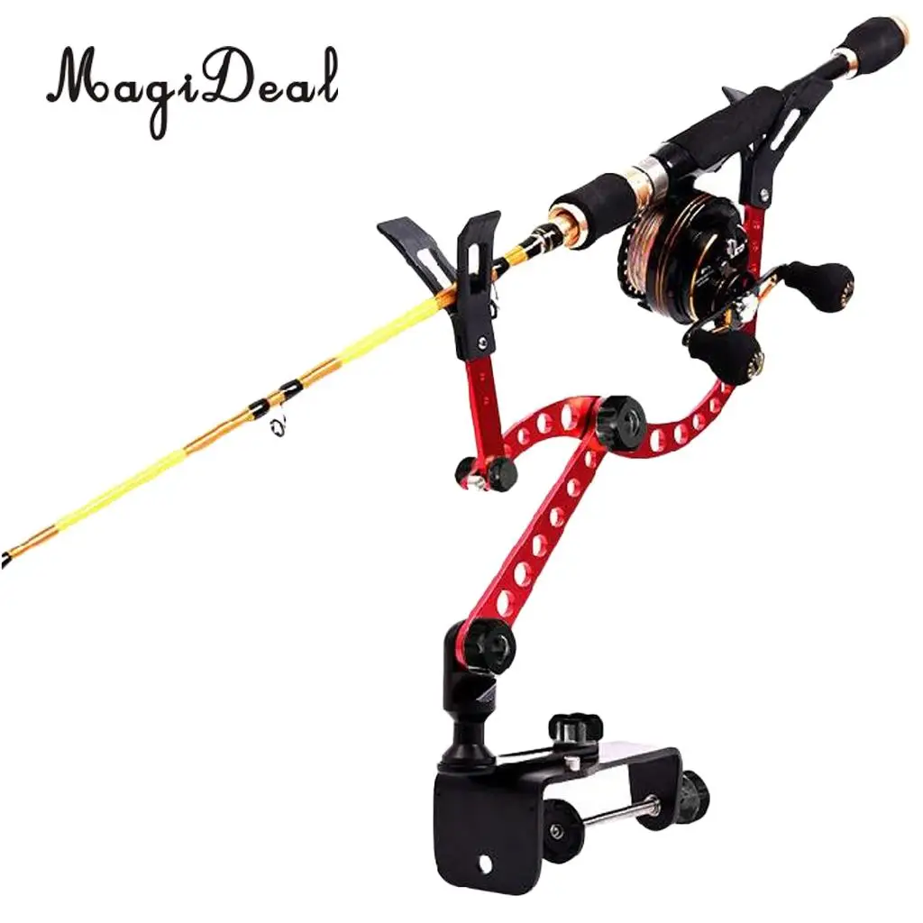 MagiDeal Adjustable Fishing Pole Rod Holder Clamp-On Boat Pole Kayak Rod Bracket Red for Flatable Fishing Boat Dinghy Accessory