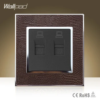 

Module Wallpad Luxury Double Rj45 Jack Goats Brown Leather Plate Double RJ45 Internet Data Wall Sockets Free Shipping
