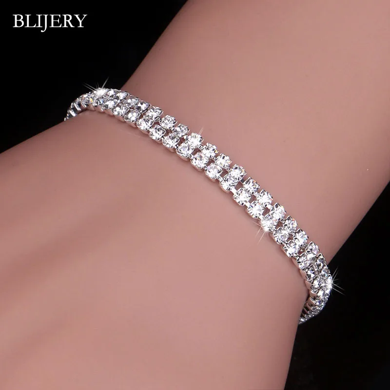 

BLIJERY Fashion Crystal Bridal Bracelets For Women Silver Color Rhinestone Bracelets & Bangles Bridesmaid Wedding Jewelry Gifts