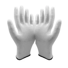 Nylon antiestática-Forro PU Branco Revestido Em Pontas do Dedo De malha de Carbono Luva ESD