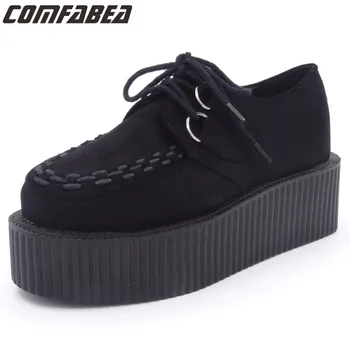 

2020 Spring Autumn Shoes Women Platform Shoes Ladies Lace Up Casual Shoe Creepers Flats Harajuku Punk Shoe Creeper Girls Black