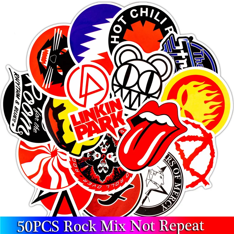 50PCS Pack Rock Stickers Set Heavy Metal Band Stickers For Luggage Skateboard Laptop Guitar Fridge Bicycle Punk Stickers  (2)