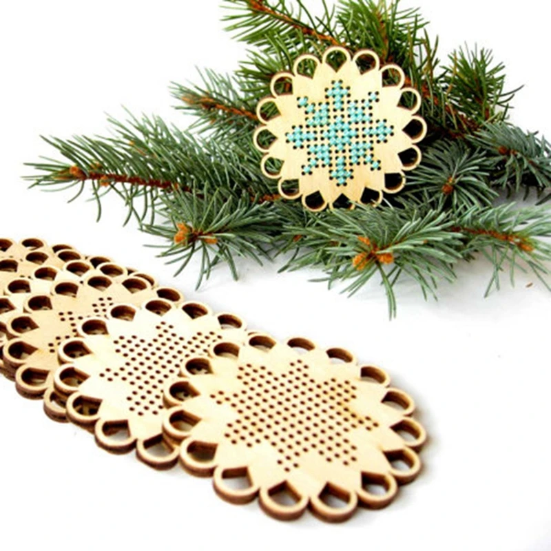 

free shipping 50 pcs DIY wood cross stitch christmas cross stitching snowflake design
