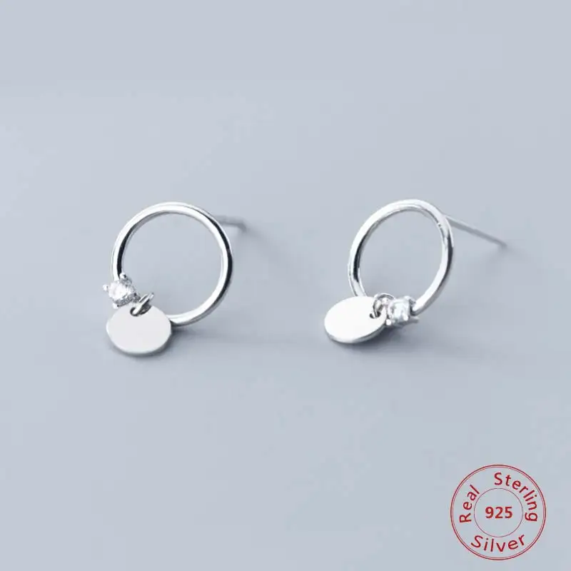 

S925 Silver Round Slice Fall Zircon Earrings Female Japanese and Korean Style Earring Simple Small Fresh Jewelry