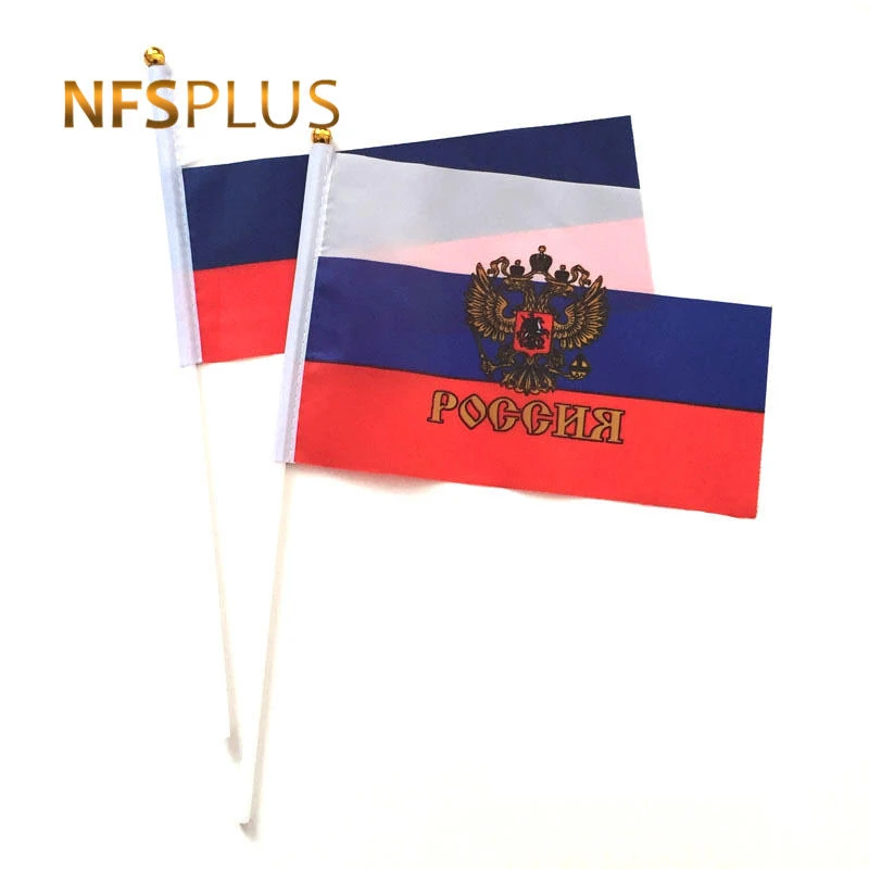 

Handheld Russia Flag 14x21cm Polyester Printed Flag Banner 30cm Plastic Flagpoles Russian Flags for Celebration Parade Sports