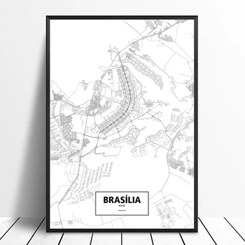 

Brasilia, Brazil Black White Custom World City Map Poster Canvas Print Nordic Style Wall Art Home Decor Wall Decor