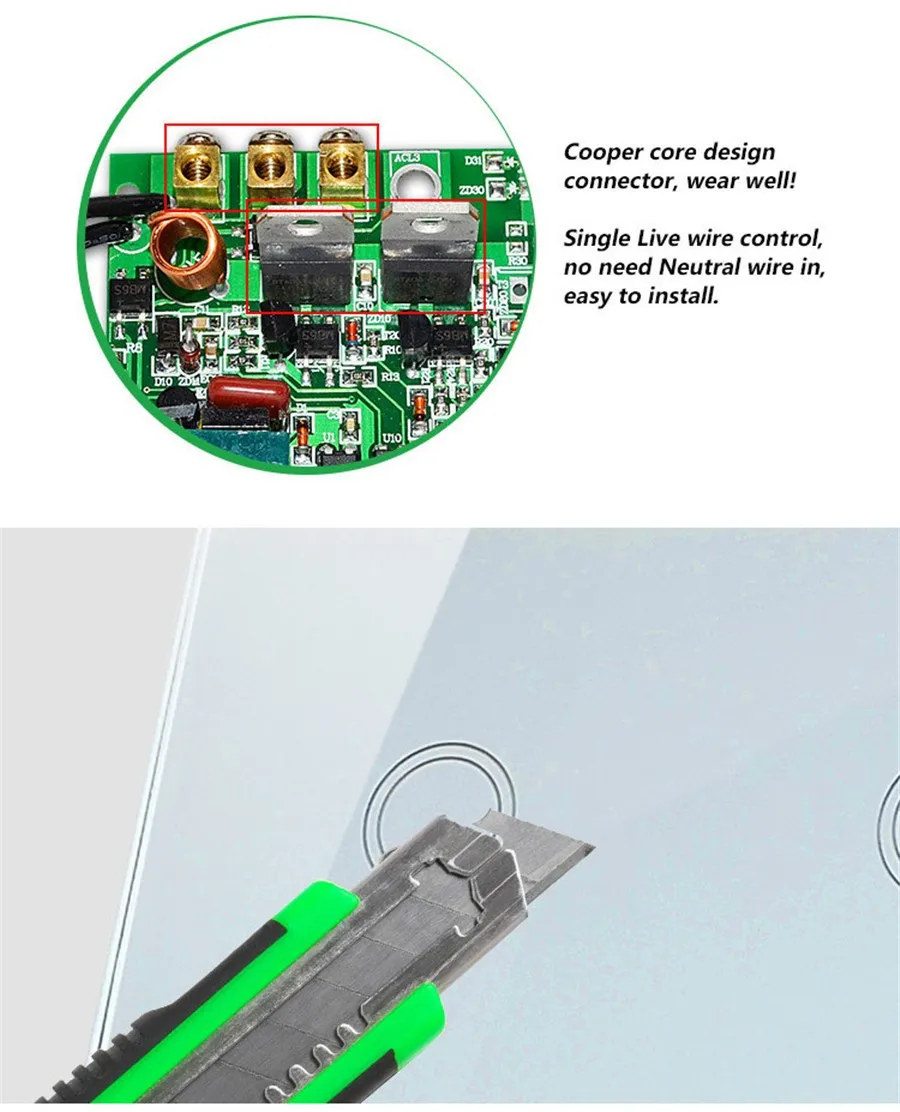 9--US Standard 2 Gang 1 way Remote Switch Touch Screen Wall Light Switch with Remote Control function, 433Mhz, AC110-240V