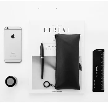 

Black Large Capacity Portable Creative School Office Stationery PU Pencil Pen Bag Student Make-up Bag Stationery Bag