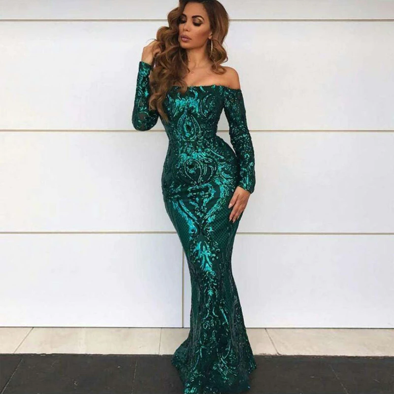 Fashion Maxi Gold Green Sequin Dress ...