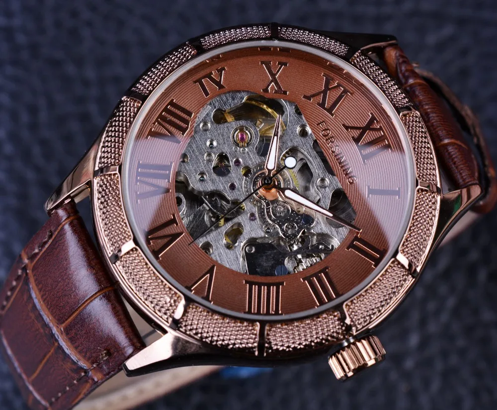 Men Watches Forsining Luxury Mechanical Skeleton Watch Transparent Roman Number Big Face Watch Steampunk Wristwatches