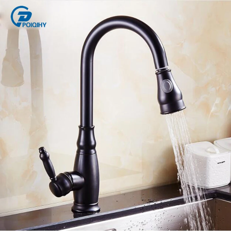 

POIQIHY Elegant Kitchen Faucet Pull Out Dual Sprayer Stream Deck Mount Single Hole Hot and Cold Water Mixers
