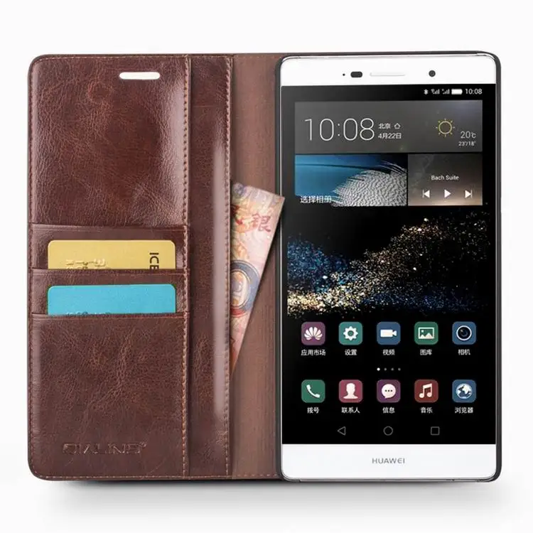 

for Huawei P8 Max case QIALINO Brand Wallet P8 Max Case Ultra Thin Flip Genuine Leather Cover For Huawei Ascend P8 Max 6.8 Inch