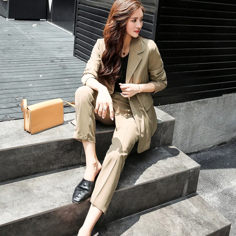 

BGTEEVEER Bandage Pant Suits for Women Turn-down Collar Blazer & Straight Pants Female Suits Fashion Work Business Set 2018