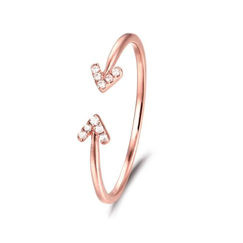

100% 18K Gold Romantic Adjustable Double Arrow Open Rings Rose Gold Color Opening Ring For Woman Anillos Gift Jewelry 0.85G