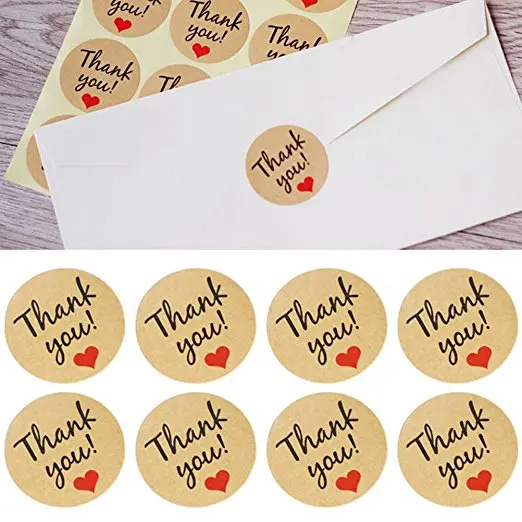 

150pcs Round Thank You Sticker,Kraft Paper Decoration Hand Made Gift box label with Red Heart, party Decoration