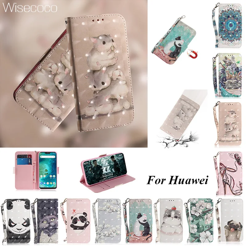 

Case For Huawei P20 Pro Mate 10 20 Lite Nova 3 3i 3e Y5 Y6 Y9 2018 3D Wallet Card Leather Flip Cover for hawei honor 8x 9i 9n 10