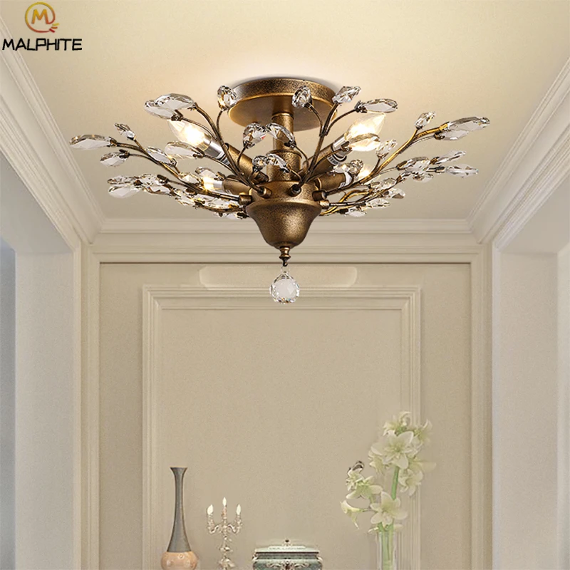 American Retro Branches Crystal Ceiling Lights Modern Hanging