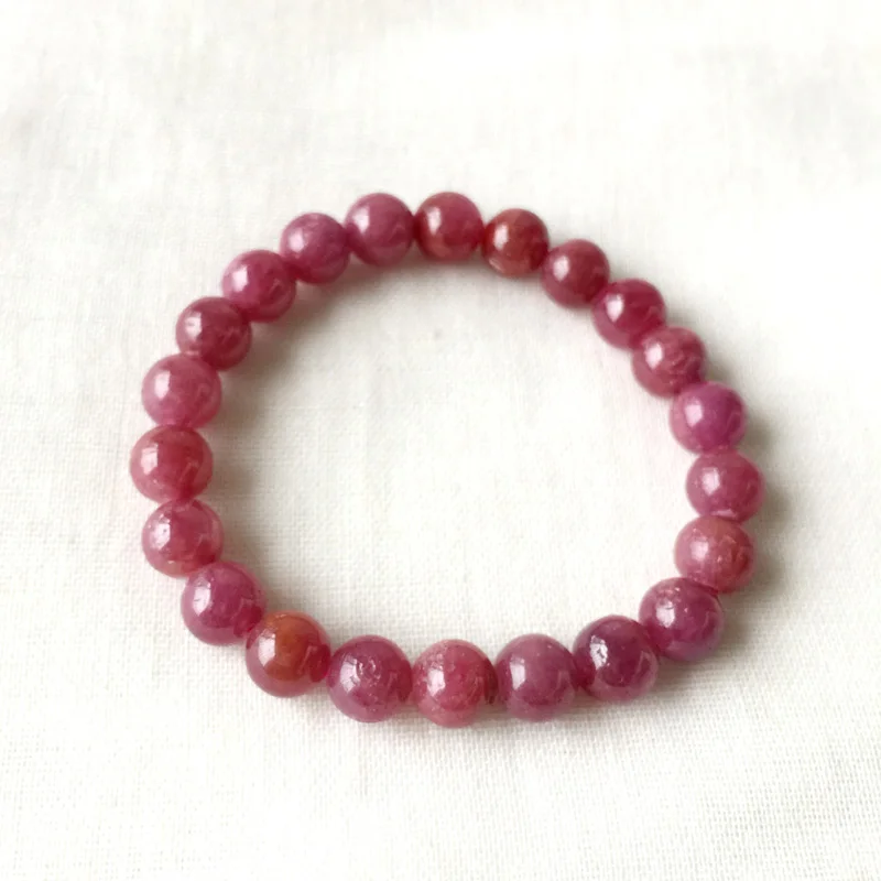 Natural Genuine Purple Red Ruby Stretch Finish Bracelet Round beads 8mm