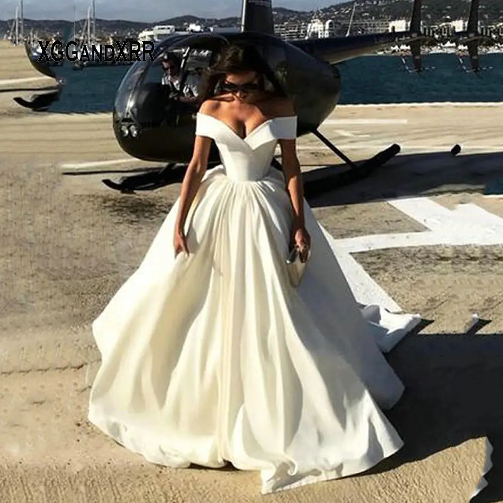 Новое поступление свадебное платье 2019 Милая с открытыми плечами сексуальные с открытой спиной белые бальное кружевное свадебное платье
