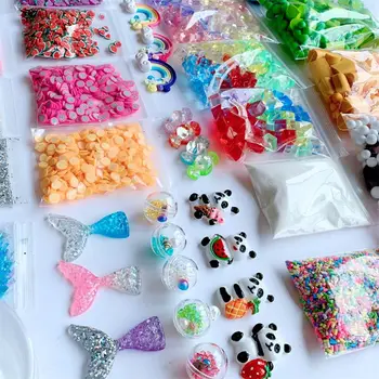 

46PCS Slime Making Kit Foam Ball Plastic Beads Sponge Strip Gold Powder Slime Box Fruit Slices DIY Material Kids Gift