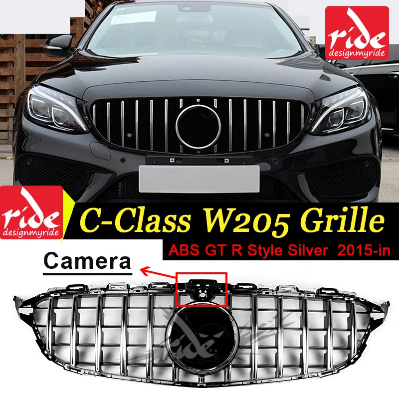 Для Benz W205 решетка c-класса C180 C200 C250 C63AMG ABS GTR Стиль спереди сетки Серебристая пленка