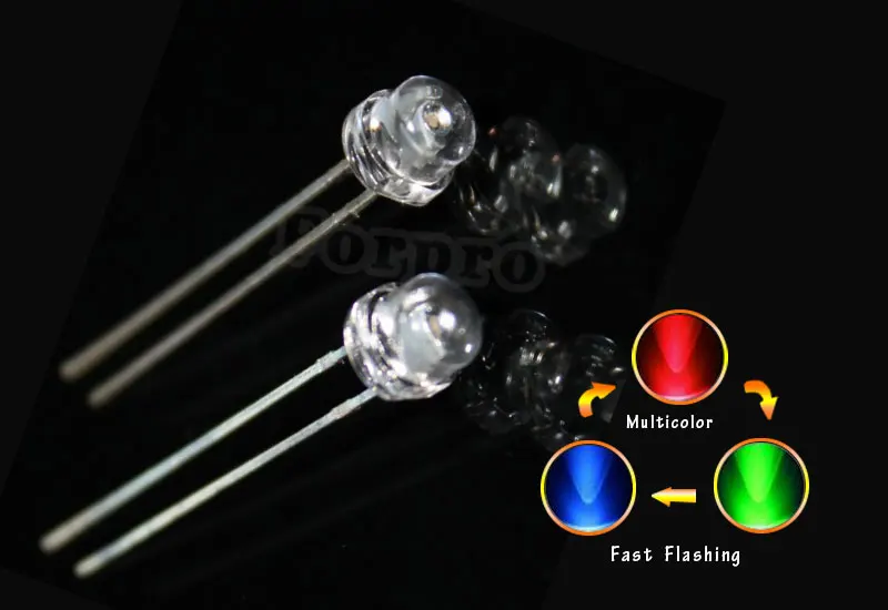 

100pcs 5mm Straw Hat Clear/ diffused RGB Fast Flashing /solw Flashing Flicker Tri-Color Red Green Blue 20mA 3.0-3.4V