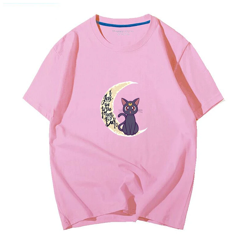 

New Women T Shirt Cute Sailor Moon Luna Cat Print Plus Size Female Loose T-shirt Casual Harajuku T-shirts Camisetas Mujer