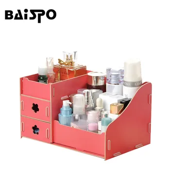 

BAISPO Wooden Storage Box Jewelry Container Makeup Organizer Case Handmade DIY Assembly Cosmetic Organizer Wood Box W-215