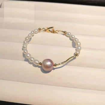 

Natural Fresh Water Baroque Pearl Glaze Adjustable Bracelet For Women Gift Fine Jewellery Pulseira Feminina