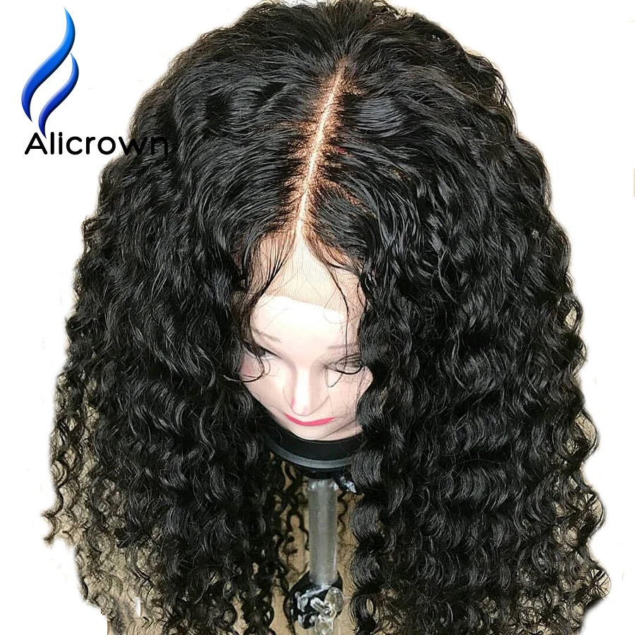 ALICROWN 13*6 глубокая часть кудрявые волосы на фронте человеческих волос парики с волосами младенца бразильские парики Remy Предварительно сорванные отбеленные узлы