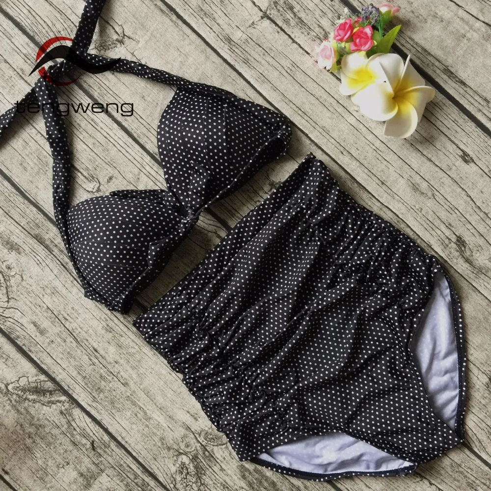 Tengweng 2018 New Vintage Women Bikini High Waist Ladies Swimwear Polka