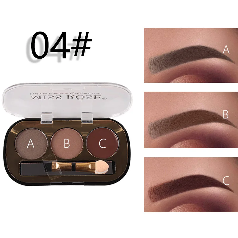 2 Colors Eyebrow Powders+1 Color Eyebrow Cream+1pcs Double-headed Eyebrow Brush Waterproof Natural Brown Eyebrow Enhancer - Color: 04