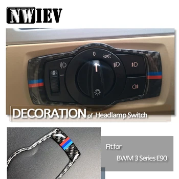 

NWIEV Car Styling Carbon Fiber Center Console Headlight Lamps Switch Knob 3D Stickers For BMW 3 Series E90 E92 E93 Accessories