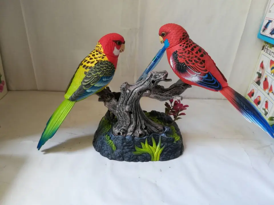 사랑새 전기 장난감 음성 제어 커플 새 15x13x13cm 생일 선물 W6979 - 귀여운 인터랙티브 장식품